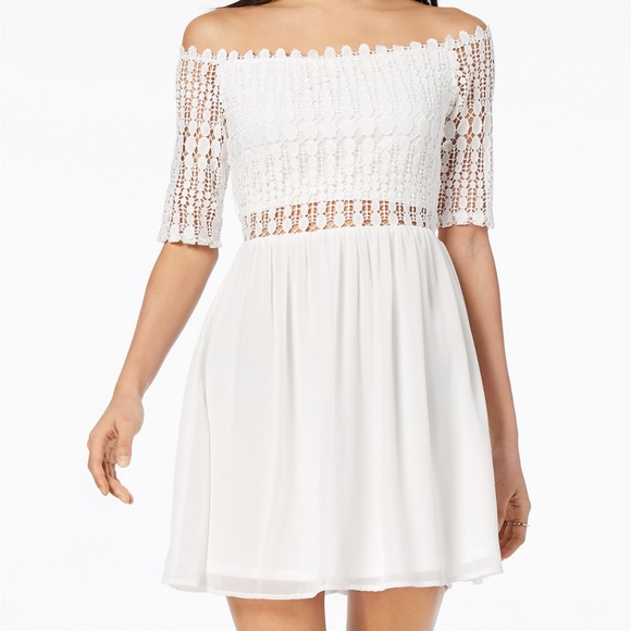 Juniors' Illusion Crochet Fit & Flare Dress - Picture 1 of 7
